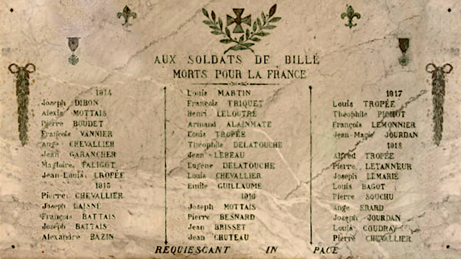 plaque commémorative de l'église de Billé